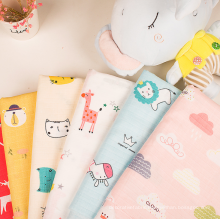 stock animal printed fabric for baby 60S high-quality cotton double layer gauze for bedding clothes swaddle